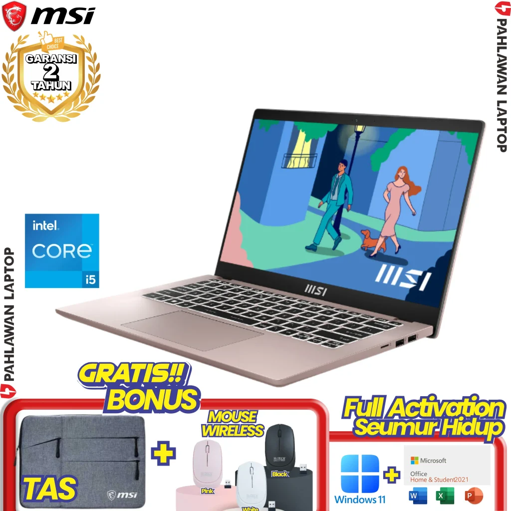 Laptop MSI MODERN 14 C12MO BEIGE ROSE CORE I5 1235U 8GB SSD 512 GB GARANSI 2 Tahun Pahlawan