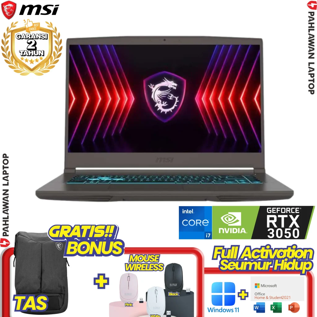 Ordinateur Portable MSI Thin 15 B13UC - Intel I7-13620H, 32Go RAM, SSD 512Go, RTX 3050 4Go, écran 15.6" 144Hz, Windows 11