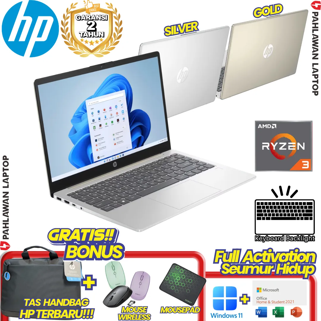 LAPTOP BARU! HP 14-EM0320AU RYZEN 3 7000 Series RAM 8 GB SSD 512 GB