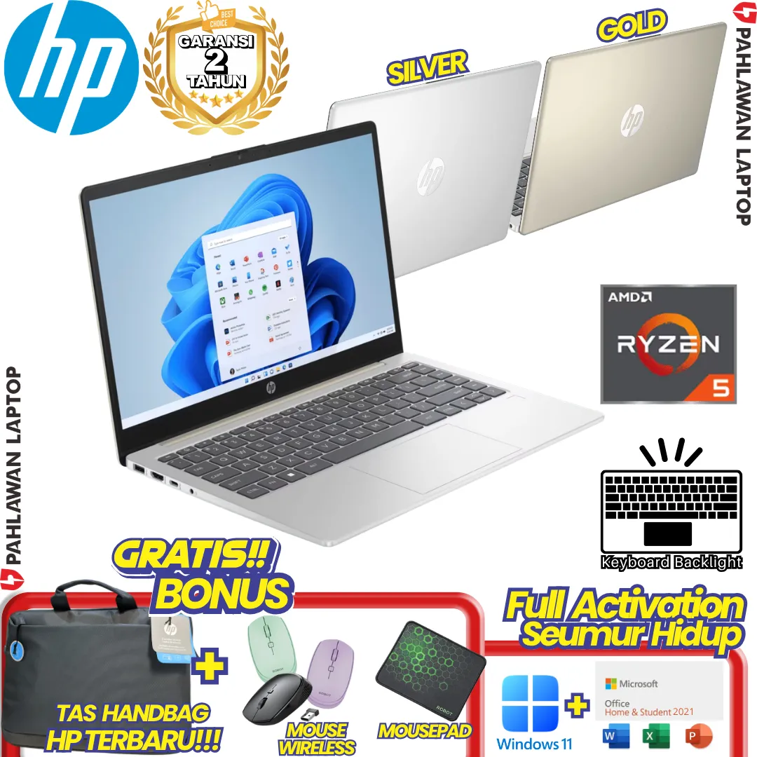 LAPTOP BARU! HP 14-EM0531AU RYZEN 5 RAM 8 GB SSD 512 GB