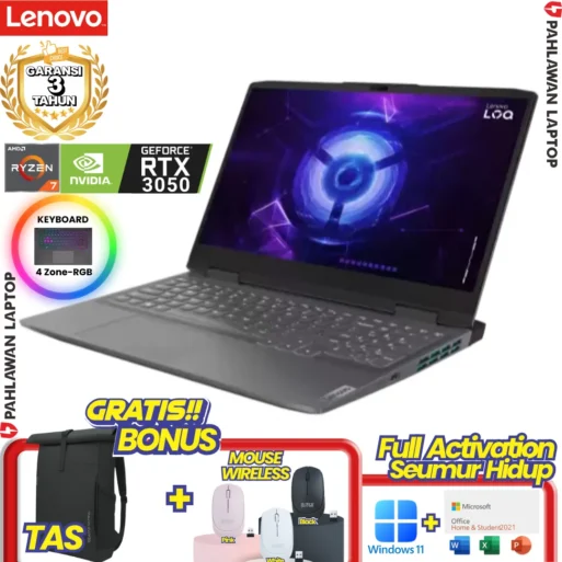 LAPTOP BARU! LENOVO GAMING LOQ 15 AMD RYZEN 7-7735HS DUAL VGA NVIDIA RTX4050 RAM 16 GB SSD 512 GB